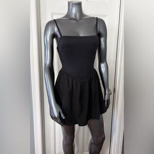 NWT HALARA Black Mini Spaghetti Strap Corset Waist Dress w/ Built In Bra & Short